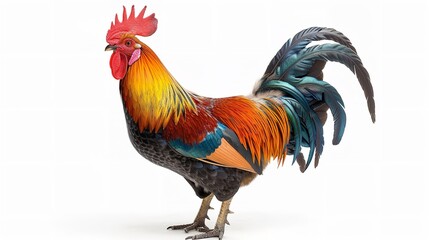 beautiful male rooster isolated on white background