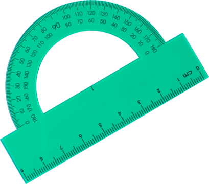 green transparent half circle protractor with ruler isolated white background, angle measurement tool used in geometry, drafting, clear see through design