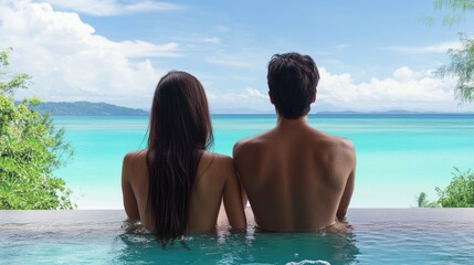 Couple Relaxing by Private Beachfront Pool
