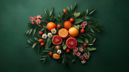 Oranges, flowers and leaves