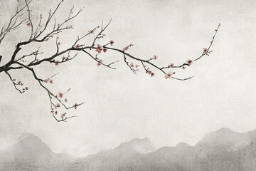 Chinese style ink wash landscape plum blossom landscape painting © Govan