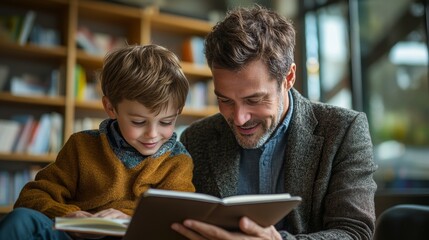 Father and Son Reading Together