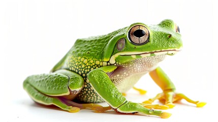 Obraz premium European green tree frog sitting isolated on white.