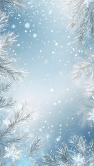 A winter-themed background with snowflakes and pine branches on a blue gradient.
