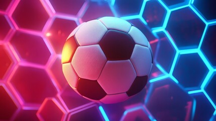 Football championship light background with glowing neon colors and hexagon patterns, perfect for soccer themes.