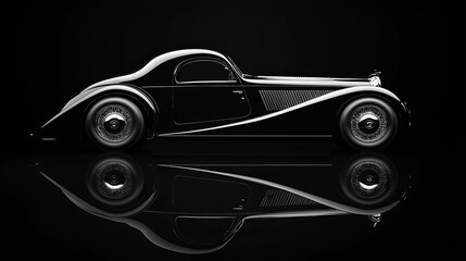 Naklejka premium Glossy black and white car with reflections, highlighting its high-quality finish.