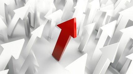 Business growth concept of Red Arrows pointing upward,uniqueness thinking,3d rendering,pointing upward,arrow up with different way, arrow stat financial graph,teamwork and courage concept.