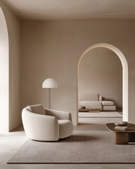Japandi, minimalist style interior design of modern living room.