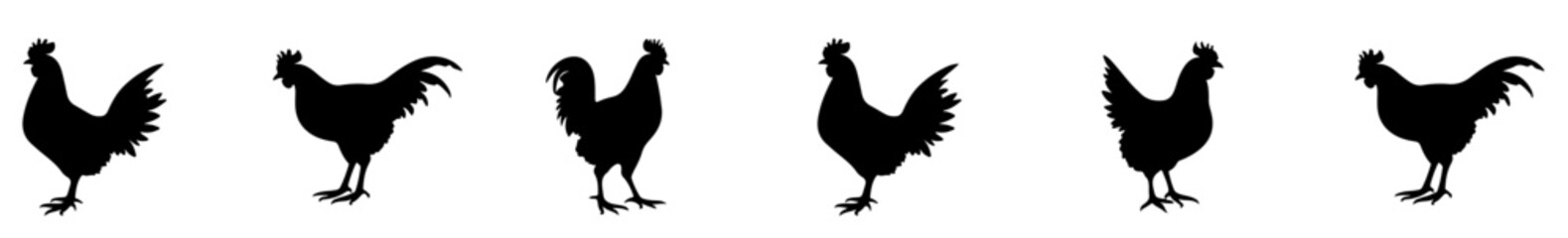 Rooster silhouette icon set, illustration. vector