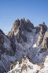 Grand peak rock mountain of Cadini di Misurina. Location place Tre Cime di Lavaredo, Dolomites,...