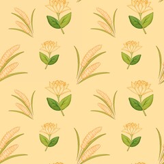 seamless pattern with rice ears with rice leaves