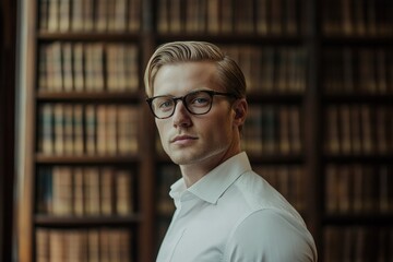 Naklejka premium A handsome blond hair caucasian white man in his 40s wearing glasses with formal
