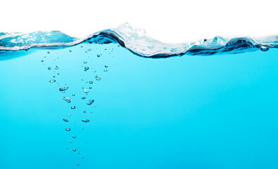 Water Wave. Air Bubbles Float Up Under Water. Water Splashing. Oxygen Relaxation. Blue Water...