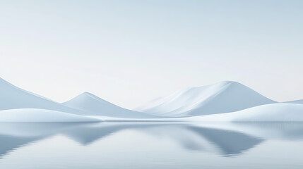 3D minimalist blue abstract mountain peak lake scenery