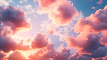 Sunset sky in the morning with sunrise and soft pink clouds with yellow tones happyday back ground : Generative AI