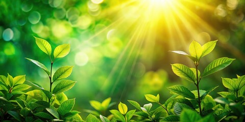 Bright Sunlight Through Green Leaves with Bokeh Effect for Nature Photography
