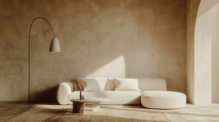 Minimalist, japandi style interior design of modern living room.