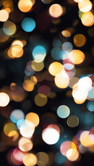 Obraz premium Colorful bokeh lights with a variety of hues and sizes on a dark background.