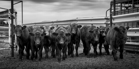 Herd of calves on ranch preparing to be shipped 