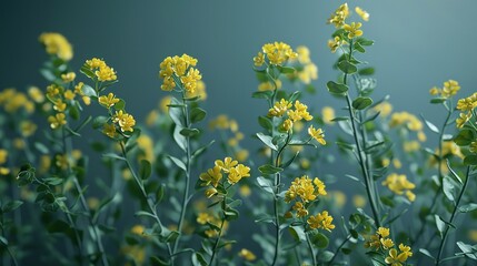 Obraz premium Set of Rue Elements Displaying Its Bright Yellow Flower