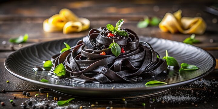 Surreal Pasta al Nero di Seppia Fettuccine - Artistic Dish Photography