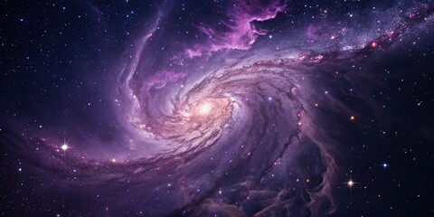 A swirling purple nebula with wispy tendrils of cosmic dust against a starry night sky background, nebulae, cosmic dust, deep space, astronomy