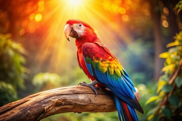 Fototapeta premium Timeless elegance in vibrant hues, a macaw in vintage art.