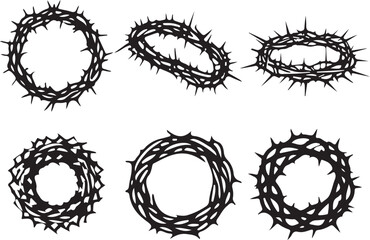Set Of Jesus Thorns Crown Silhouette Illustration Isolated On White