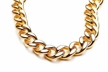 Obraz premium Close-up A shiny gold chain necklace with interlocking links, showcasing a classic style and elegance.