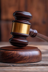 Obraz premium The gavel on the wooden table 