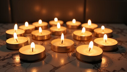 Candlelight vigil with multiple lit candles