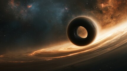 Fototapeta premium A mesmerizing black hole warps space with its immense gravitational pull, AI