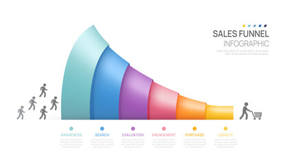 Sales funnel Infographic diagram template for business. Modern  Timeline 6 step level, digital marketing data, presentation vector infographics.