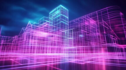 Obraz premium A stunning 3D illustration of a futuristic digital building construction model. 