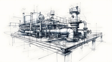 Obraz premium Sketch of industrial equipment. Vector