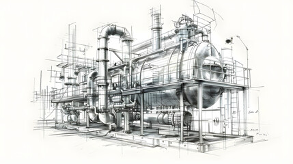 Obraz premium Sketch of industrial equipment. Vector