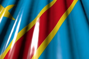 pretty shiny - looking like plastic flag of Democratic Republic of Congo with large folds lay in corner - any feast flag 3d illustration..