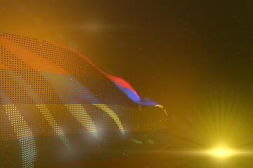 cute anthem day flag 3d illustration. - colorful illustration of Mauritius made of dots waving on yellow - bokeh and place for your content