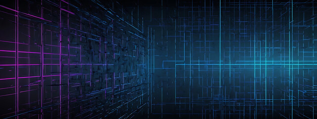 Obraz premium Futuristic Neon Grid Background with Dark Gradient and Electric Blue Lines for a High-Tech Look