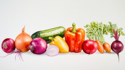 Watercolor painted collection of vegetables,Hand drawn fresh food design elements isolated on white background,Fresh colorful veggies background,diet,healthy food,Various Vegetables.