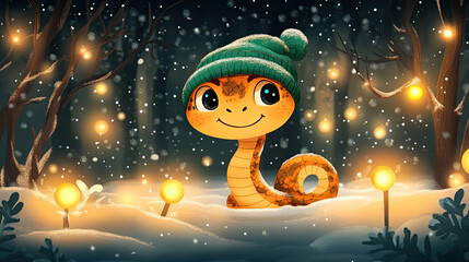 A snake wearing a Christmas hat, Chinese New Year