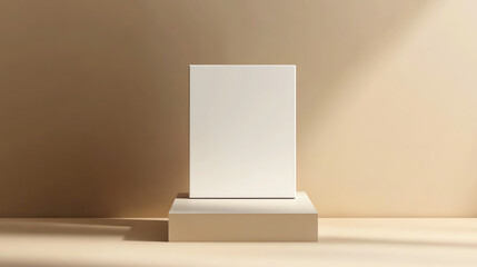 White product mockup on pedestal with beige background