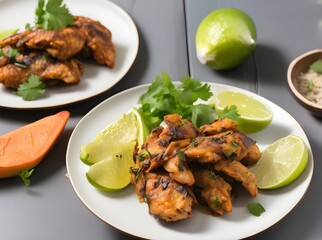 Fototapeta premium Haitian Chicken Akra with Spicy Remoulade and Lime Wed ai generate 