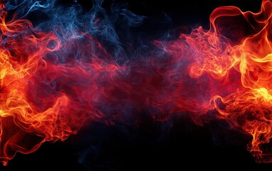 Fototapeta premium A vibrant swirl of red and blue flames dances against a black background, creating a stunning display of color and energy.