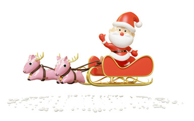 3d santa claus riding a sleigh with reindeer isolated. merry christmas and happy new year, 3d render illustration
