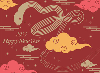 年賀状 2025 巳年 蛇 金 背景