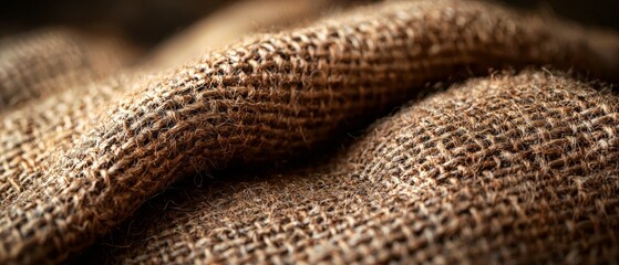 A close-up of textured burlap fabric, showcasing its woven pattern and earthy tones.