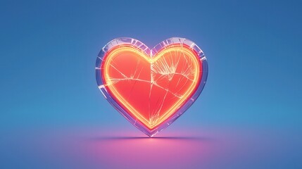 A glowing, vibrant heart symbol against a blue background, love, connection, and positivity.