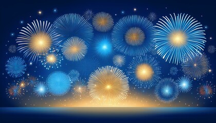 Banner blue Firework celebrate anniversary happy new year 2024, 4th of july holiday festival. Banner blue firework night celebrate national holiday. Countdown new year 2025 festival with copy