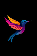 Obraz premium A colorful, stylized bird with a vibrant wing and a long beak, set against a black background